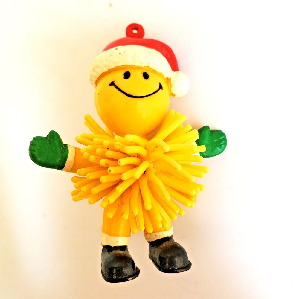 Vintage Smile Face Christmas Ornament Rubber Koosh Santa Hat Hanger Walmart Guy